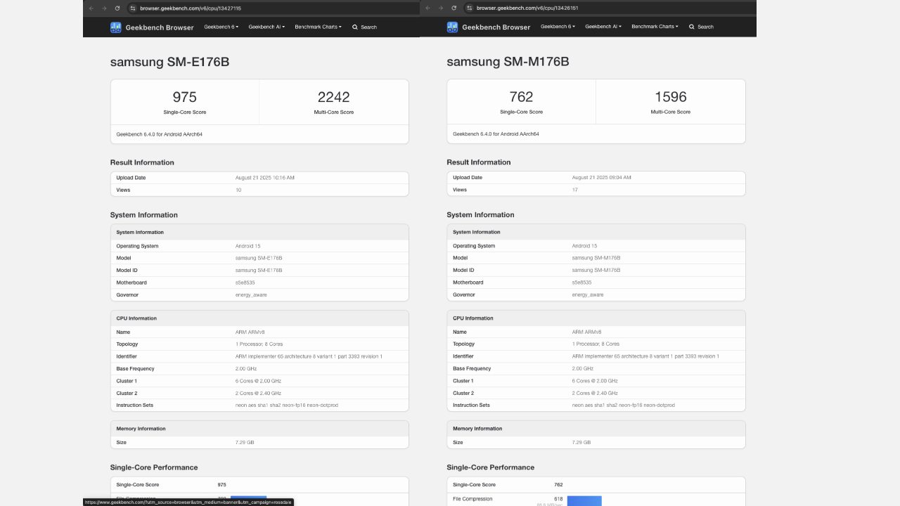 samsung f17 m17 geekbench sonucu