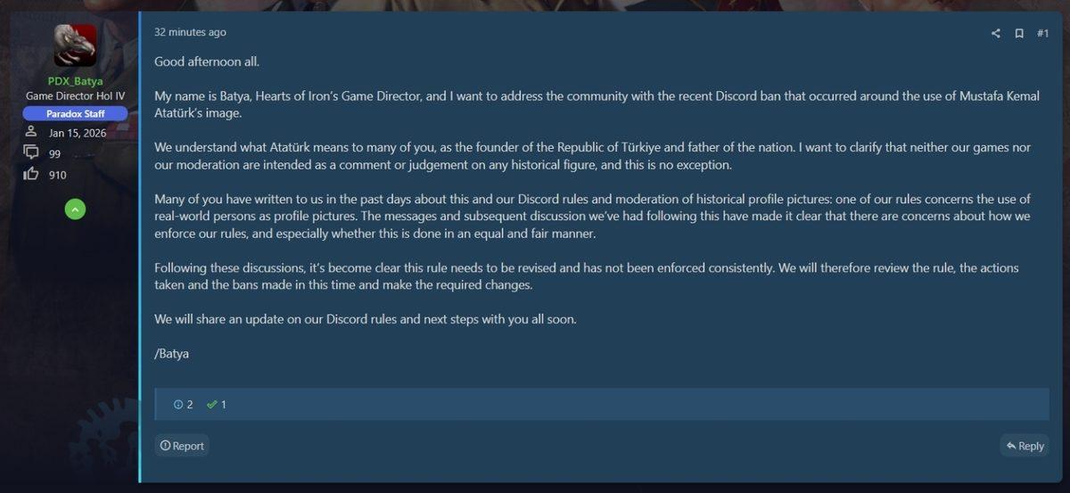 Paradox Interactive, Atatürk Ban Kararına Mektup Açtı: "Gerekli Düzenlemeleri Yapacağız" 22 Paradox Interactive, Atatürk Ban Kararına Mektup Açtı: "Gerekli Düzenlemeleri Yapacağız" - Görsel 4
